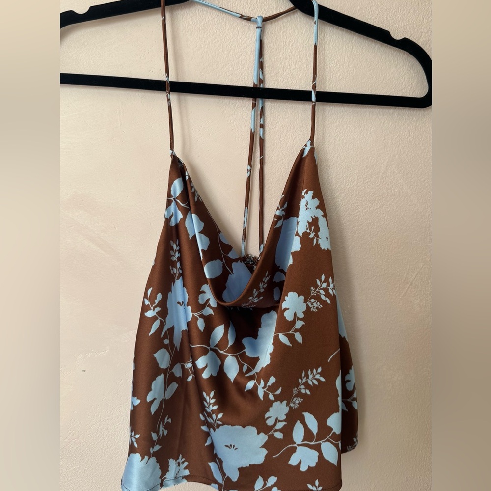 Brown Floral Halter Top
